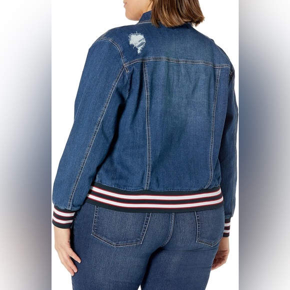 Dollhouse Plus Size Denim Jean Bomber Jacket Distressed Size 3X NWT - Picture 2 of 6